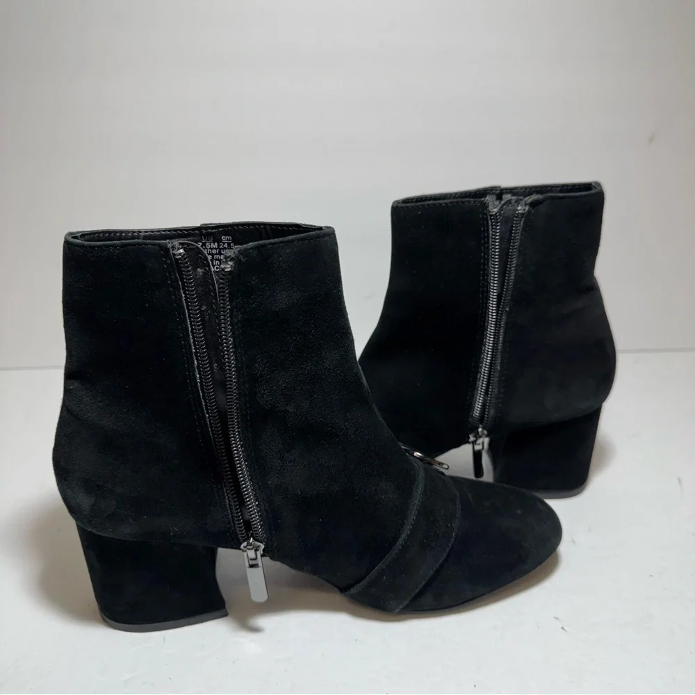 Bleecker & Bond Lacey Black Suede Leather  Heeled Booties Ankle Boots Size 7.5